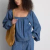Paula Echevarría denim top met pofmouwen