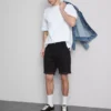 Slim-fit denimshort met middelhoge taille