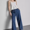 Trainingsbroek met wijde pijpen van katoenen denim