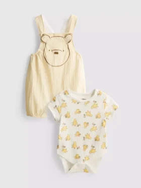 0-18 maanden | Disney Winnie de Poeh-set met rompertje en tuinbroekje voor pasgeborenen