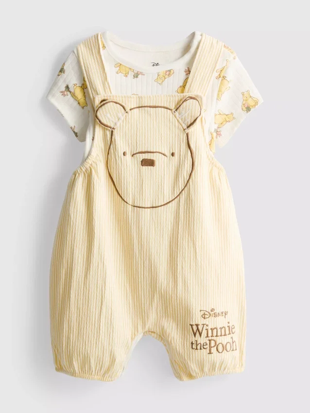 0-18 maanden | Disney Winnie de Poeh-set met rompertje en tuinbroekje voor pasgeborenen