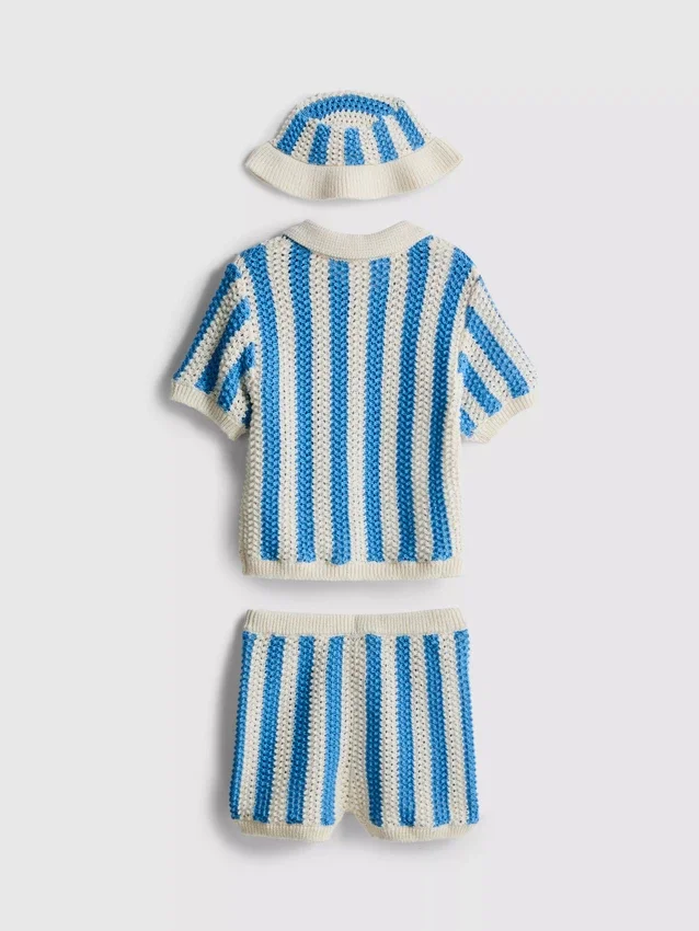 0-18 maanden | set voor pasgeborenen met gestreepte poloshirt, Shorts en muts