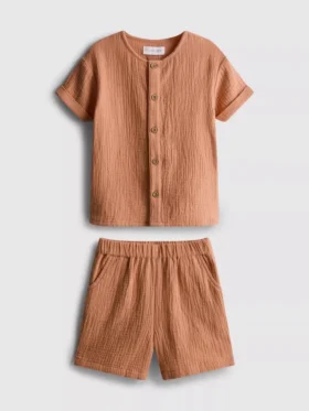 0-24 maanden | Setje van kaasdoek met overhemd en shorts