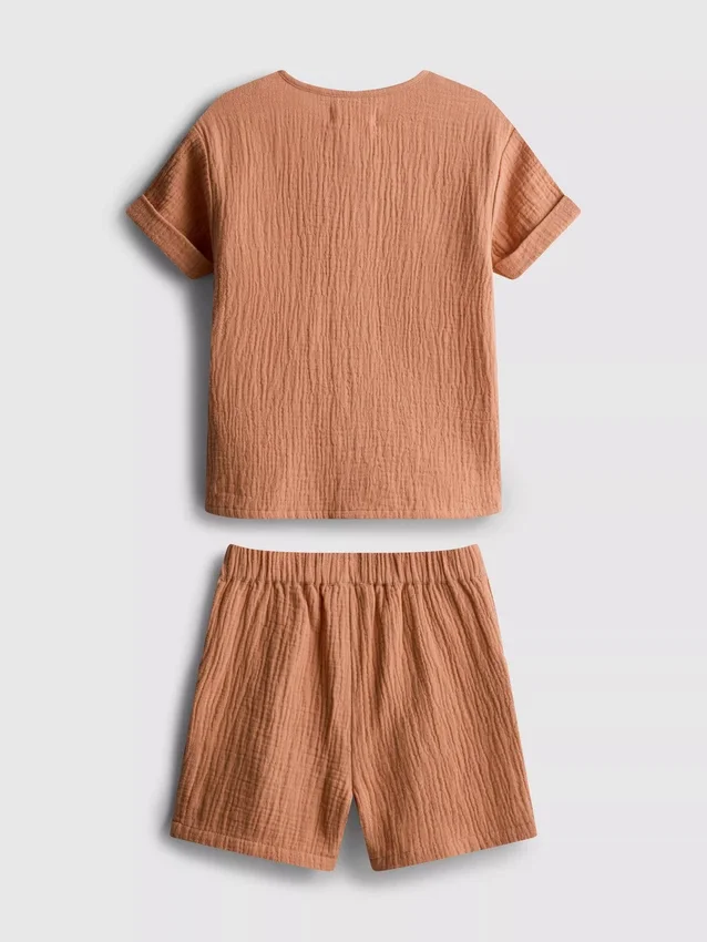 0-24 maanden | Setje van kaasdoek met overhemd en shorts