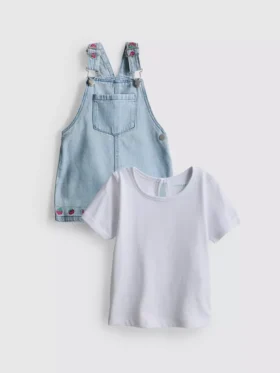 0-36 maanden | Set bestaande uit een T-shirt en een overall met fruitborduursel