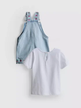 0-36 maanden | Set bestaande uit een T-shirt en een overall met fruitborduursel