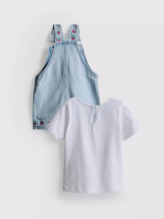 0-36 maanden | Set bestaande uit een T-shirt en een overall met fruitborduursel