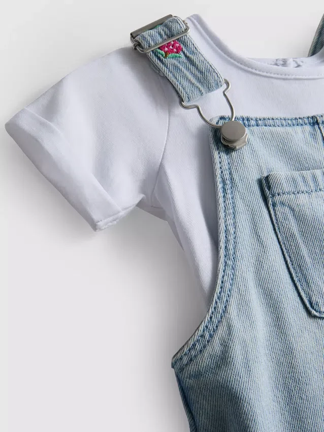 0-36 maanden | Set bestaande uit een T-shirt en een overall met fruitborduursel