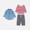 0-36 maanden | Set bestaande uit T-shirt met lange mouwen, broek en spijkeroverhemd
