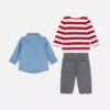 0-36 maanden | Set bestaande uit T-shirt met lange mouwen, broek en spijkeroverhemd