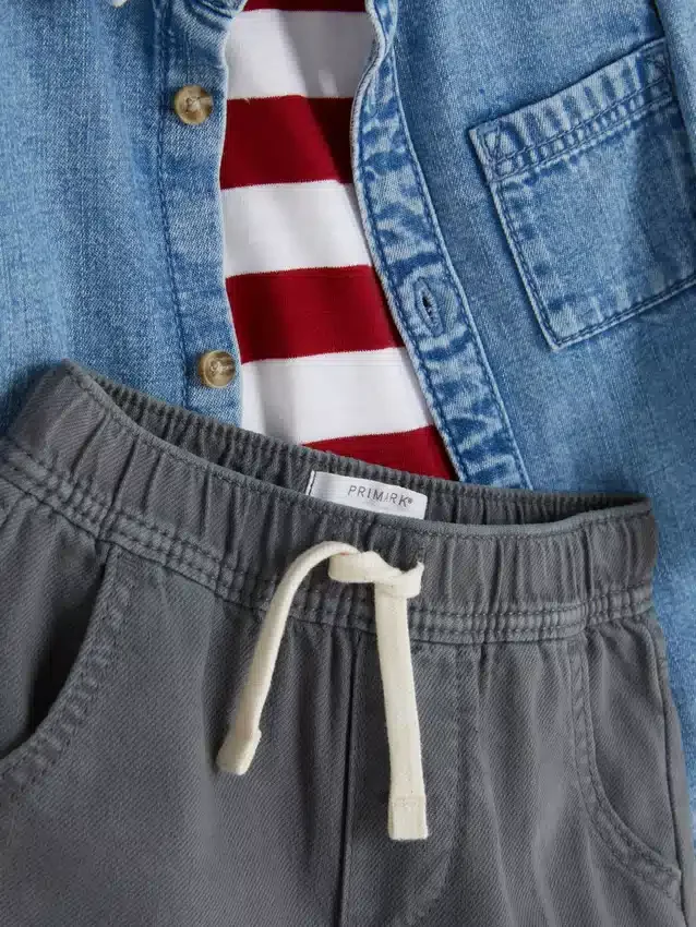 0-36 maanden | Set bestaande uit T-shirt met lange mouwen, broek en spijkeroverhemd