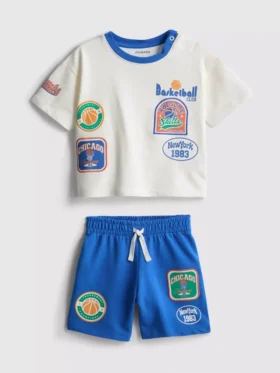 0-36 maanden | set met T-shirt met basketbalprint en Shorts