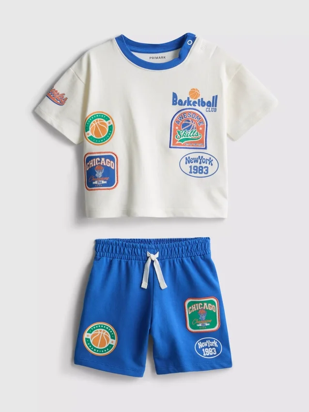 0-36 maanden | set met T-shirt met basketbalprint en Shorts