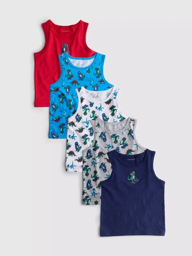 1,5-10 jaar | 5-pack tanktops met dinosaurusprint