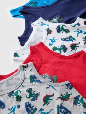 1,5-10 jaar | 5-pack tanktops met dinosaurusprint