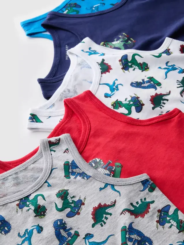 1,5-10 jaar | 5-pack tanktops met dinosaurusprint