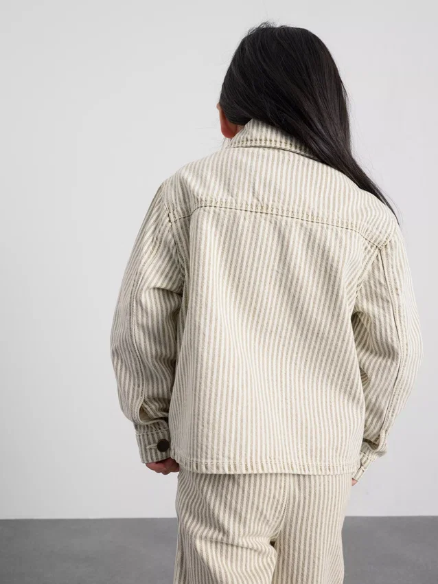 1,5-12 jaar | The Edit katoenen denim-shacket met krijtstreep