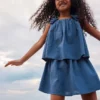 1,5-12 jaar | The Edit setje met top en rok van linnenmix met bloemenapplicaties