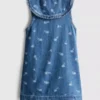 1,5-8 jaar | bloemenprint, mouwloze denimjurk met kraag