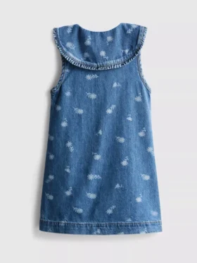 1,5-8 jaar | bloemenprint, mouwloze denimjurk met kraag