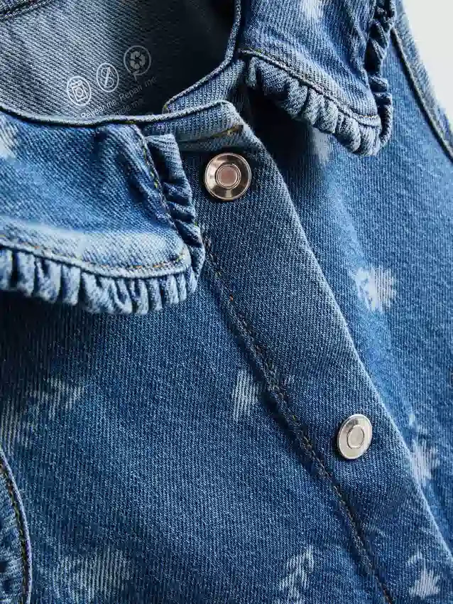 1,5-8 jaar | bloemenprint, mouwloze denimjurk met kraag