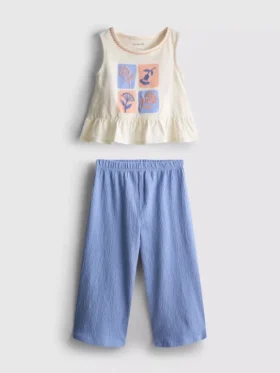 1,5-8 jaar | geborduurde set bestaande uit top met peplum en broeken