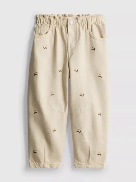 1,5-8 jaar | Jeans met bloemenborduursel en paperbag-pasvorm
