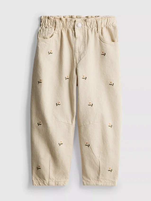 1,5-8 jaar | Jeans met bloemenborduursel en paperbag-pasvorm