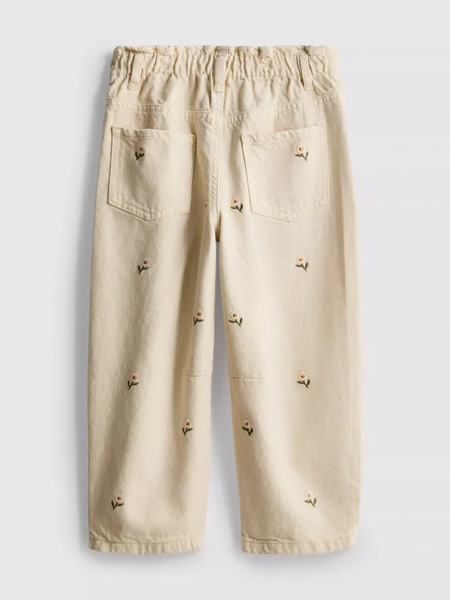1,5-8 jaar | Jeans met bloemenborduursel en paperbag-pasvorm