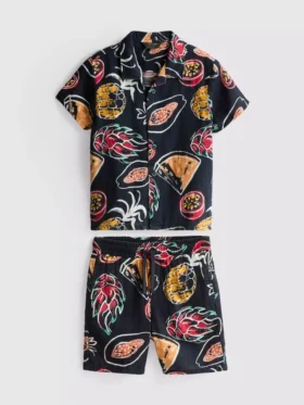 1,5-8 jaar | Set met bedrukt overhemd en Shorts