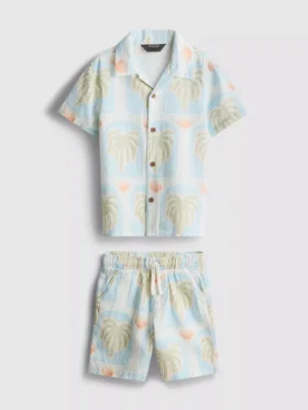 1,5-8 jaar | set met bedrukt overhemd en shorts met textuur