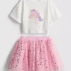 1,5-8 jaar | Set met T-shirt met eenhoornprint en tutu-rokje