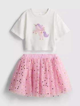 1,5-8 jaar | Set met T-shirt met eenhoornprint en tutu-rokje