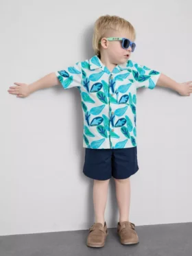 1,5-8 jaar | Set van een overhemd en korte shorts van slubkatoen