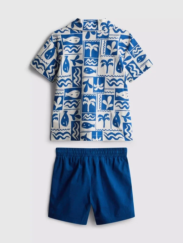 1,5-8 jaar | Set van een overhemd en korte shorts van slubkatoen
