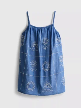 1,5-9 jaar | geborduurde cami-jurk van chambray