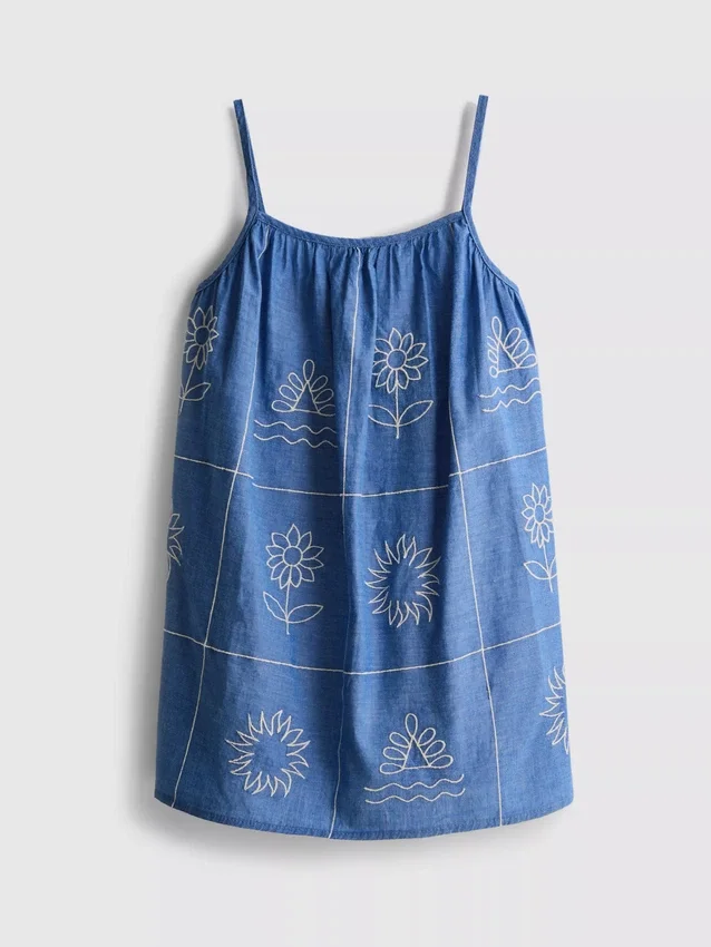 1,5-9 jaar | geborduurde cami-jurk van chambray