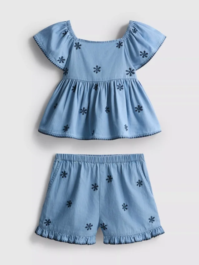 1,5-9 jaar | Set van chambray-blouse en -Shorts