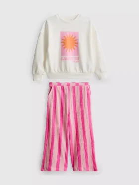 1-9 jaar | Set bestaande uit een sweatshirt en een broek met gekreukelde textuur