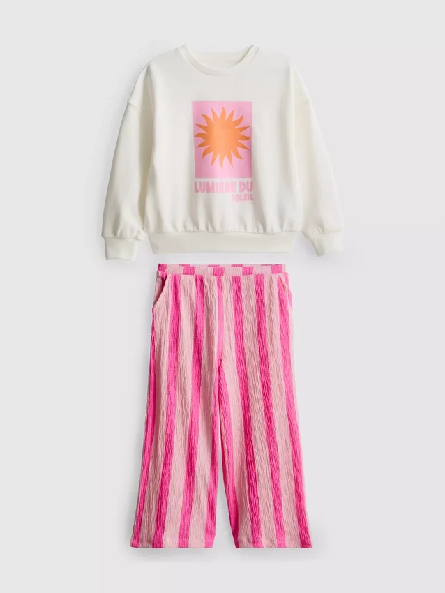 1-9 jaar | Set bestaande uit een sweatshirt en een broek met gekreukelde textuur