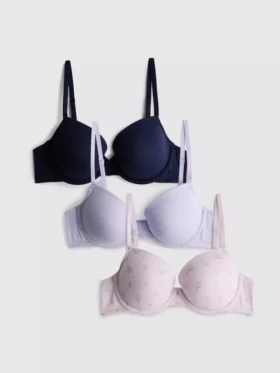 3-pack A-E-cup Bh's met print, rijk aan katoen