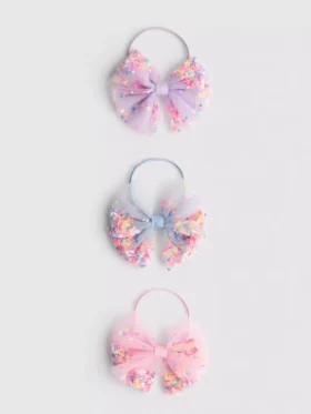 3-pack haarelastiekjes met strik en pailletten