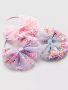 3-pack haarelastiekjes met strik en pailletten