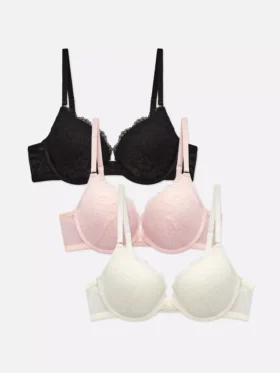 3-pack kanten push-up gevoerde plunge-Bh's