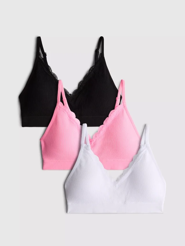 3-pack naadloze bralettes met kanten randjes