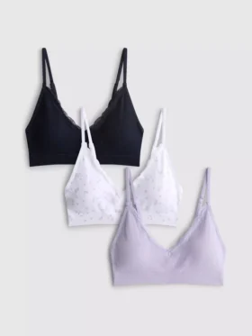 3-pack naadloze bralettes met kanten randjes