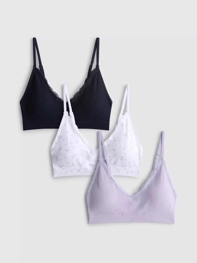 3-pack naadloze bralettes met kanten randjes