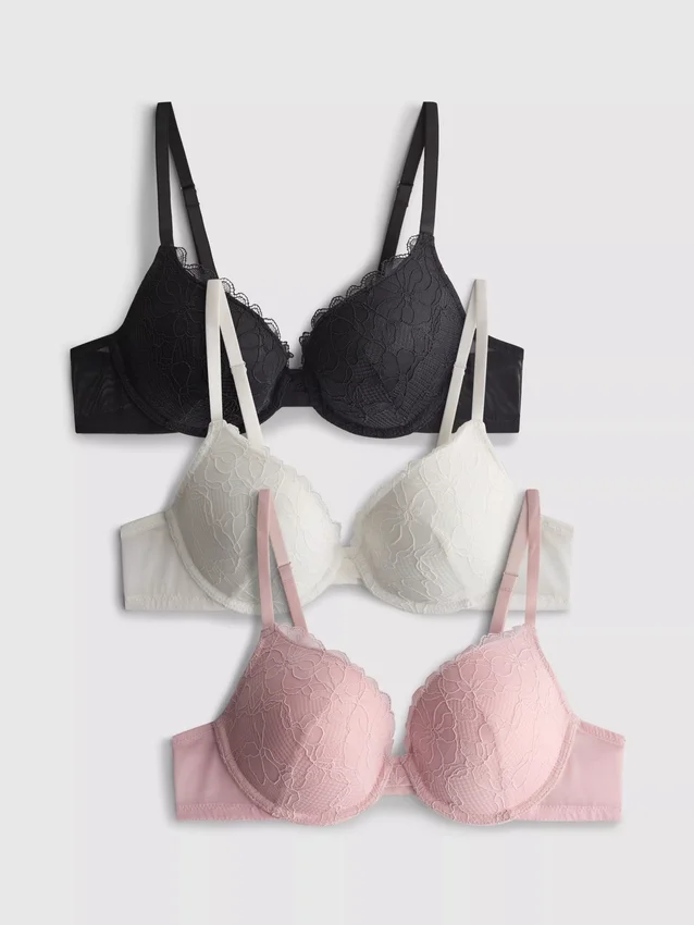 3-pack push-up-Bh's met volledig kanten paneel