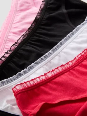 4-pack slipjes met ruches en hoge taille