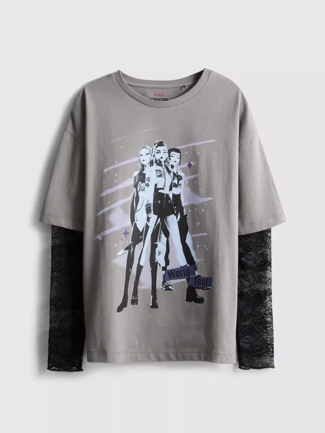 6-15 jaar | K-pop Demon Hunters T-shirt met lange mouwen en kant